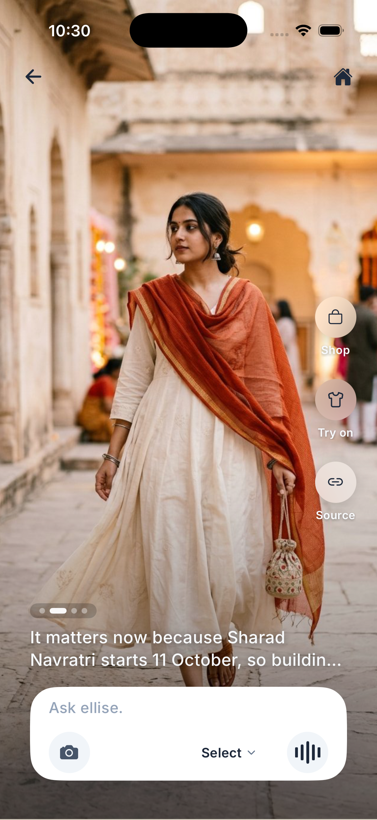 Outfit detail and Ask ellise in the app
